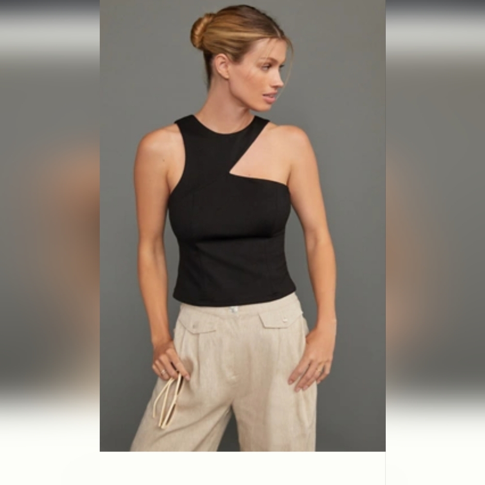 Anthropologie Black Asymmetrical Cut-Out Tank Top